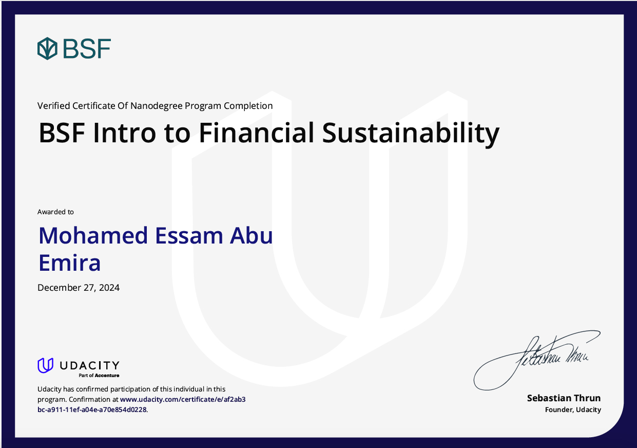 BSF Intro to Financial Sustainability Certificate